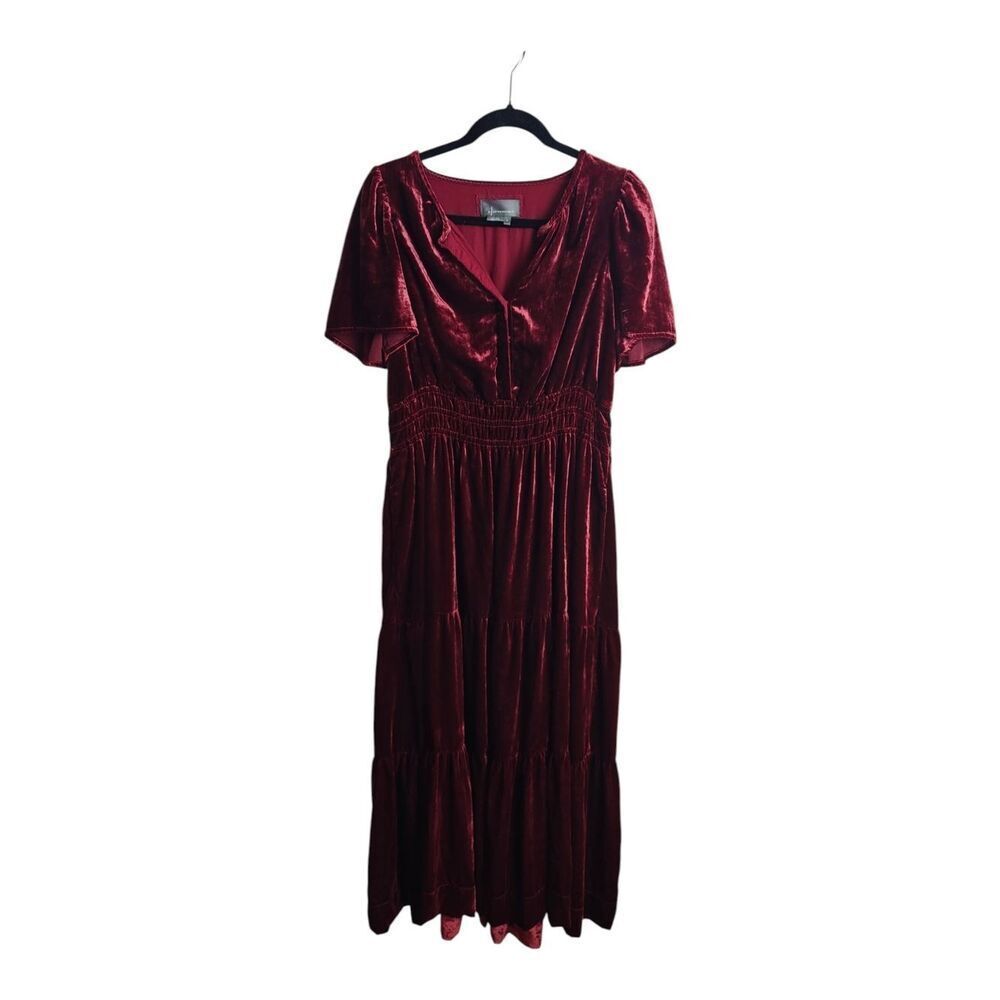 Anthropologie Velvet Maxi Dress in Burgundy Plum - Picture 2 of 11